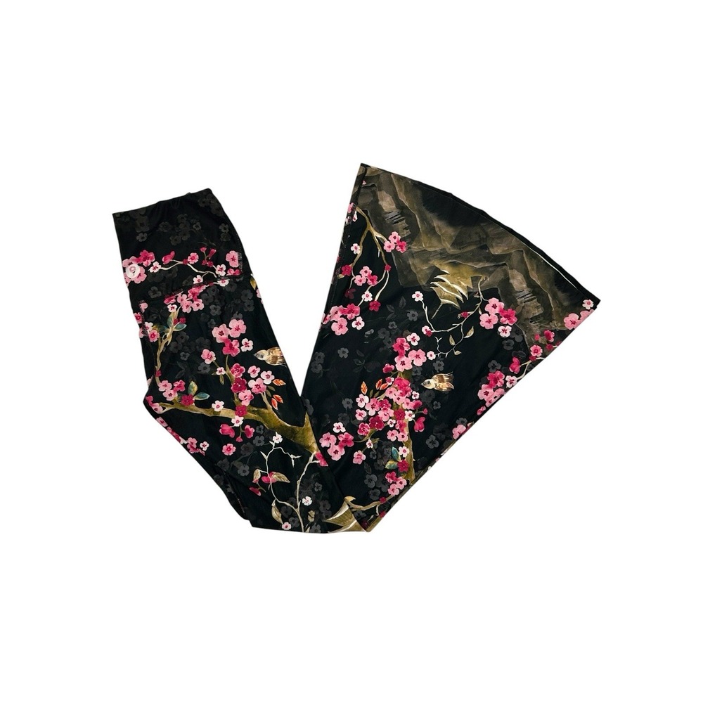 YOGA DEMOCRACY Cherry‎ Blossoms Floral Sustainable Bell Bottom Flare Leggings XS